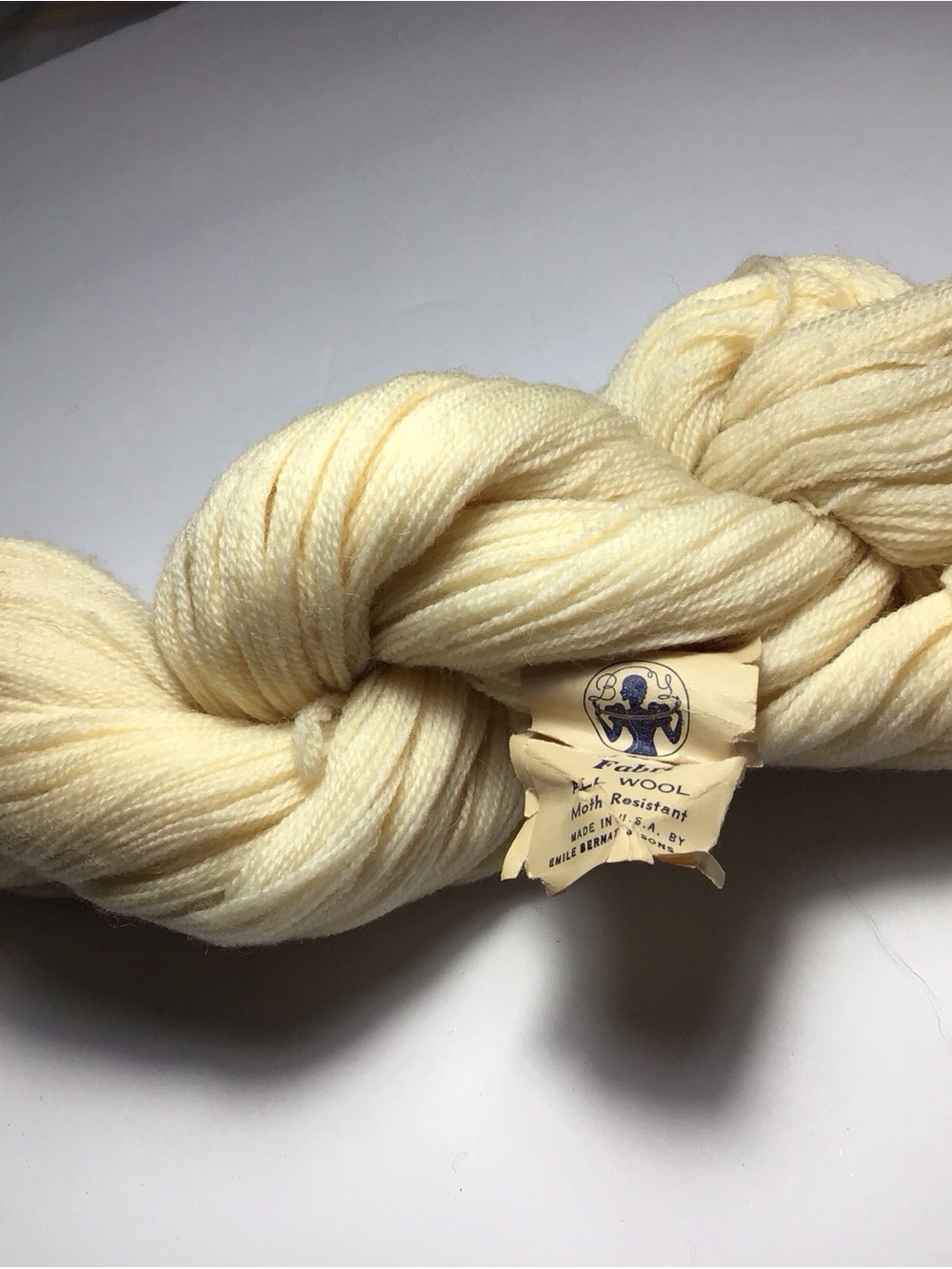 Emile BERNAT Vintage Cream Pure Wool Yarn Skein - Lace weight 2 oz Made in USA